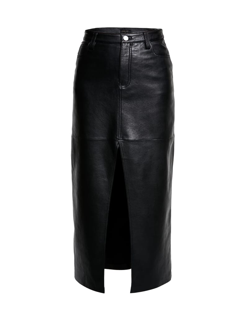 Front of a size 12 Imogen Recycled Leather Skirt in Black by AS by DF. | dia_product_style_image_id:327719